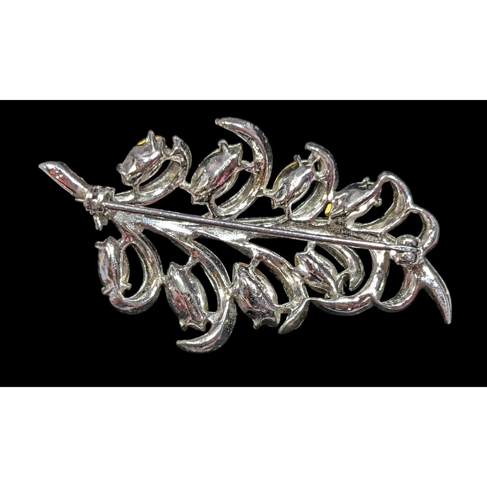 Other Vintage Glam Floral Leaf Silver Tone Brooch With Clear Stone Size ONE SIZE - 2 Thumbnail