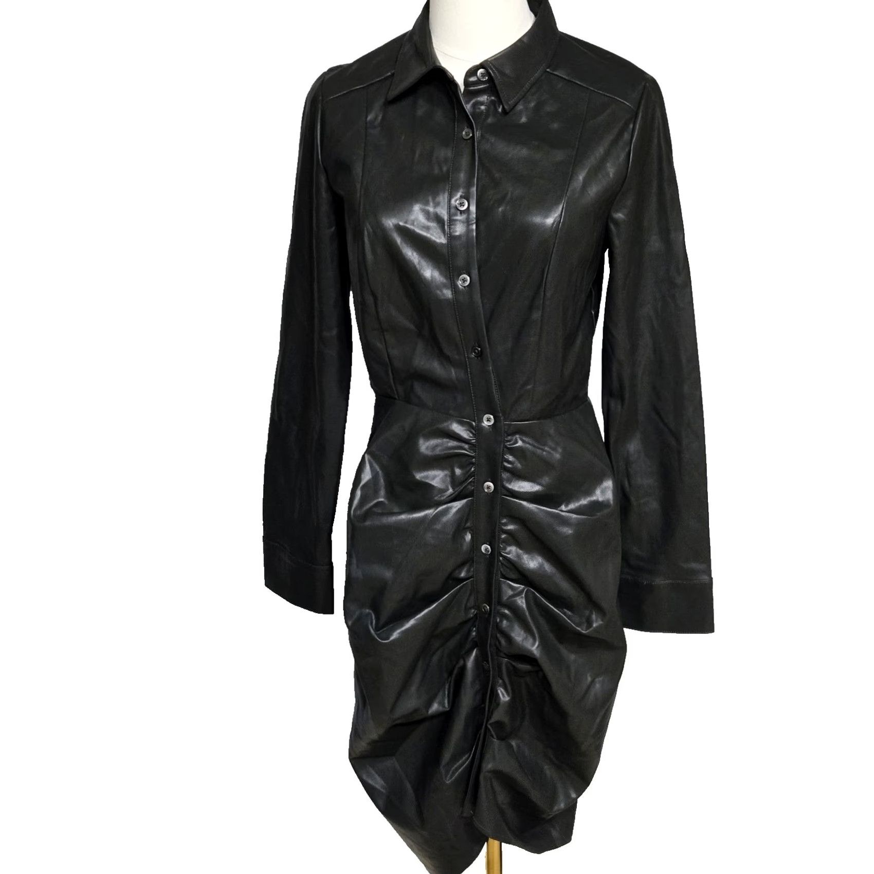 Anthropologie Anthropologie current air dress Leather Button Up Midi Green Womens Small Size S / US 4 / IT 40 - 2 Thumbnail