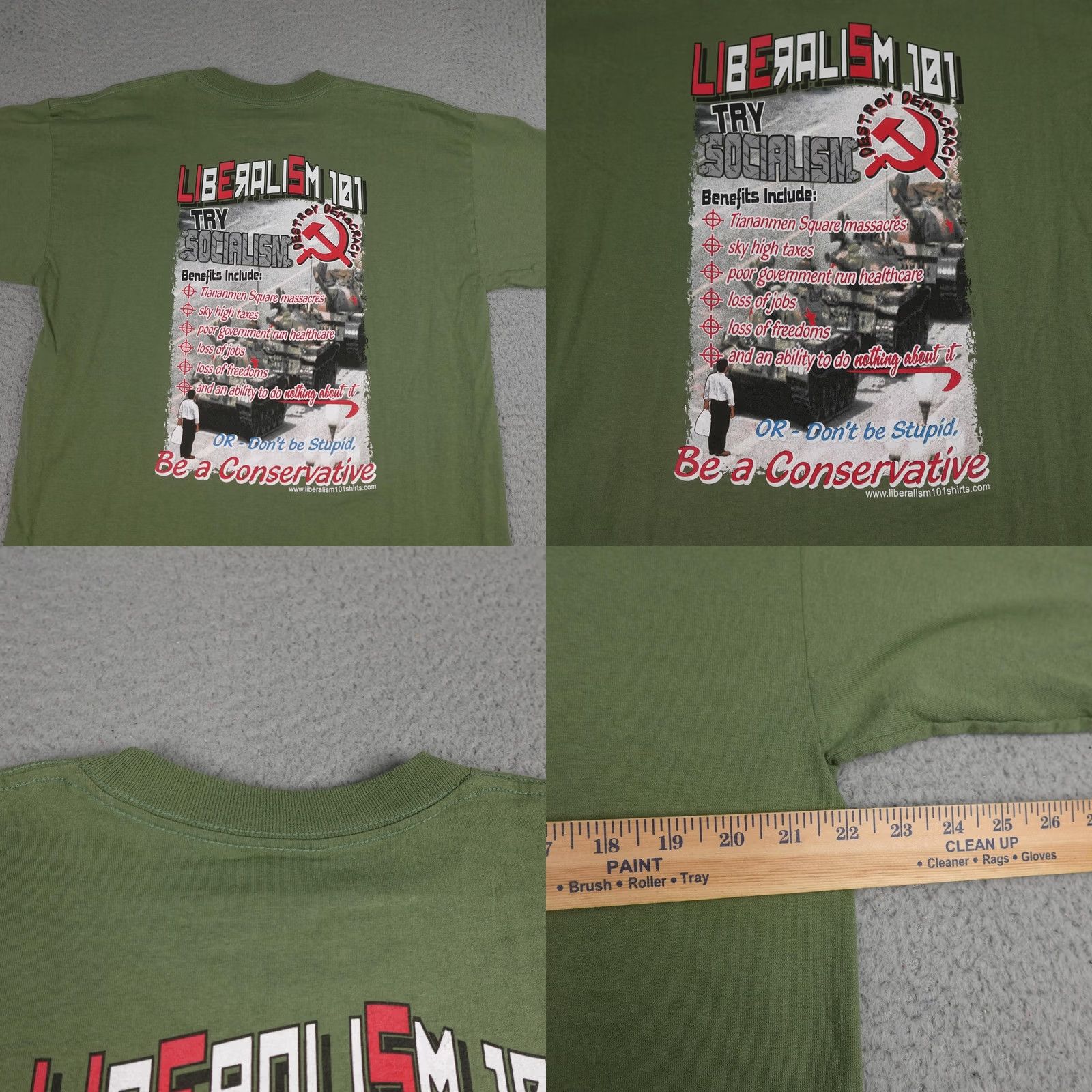 Vintage Liberalism 101 Shirt Mens XL Green Bayside Conservative Graphic Tee Size US XL / EU 56 / 4 - 8 Thumbnail