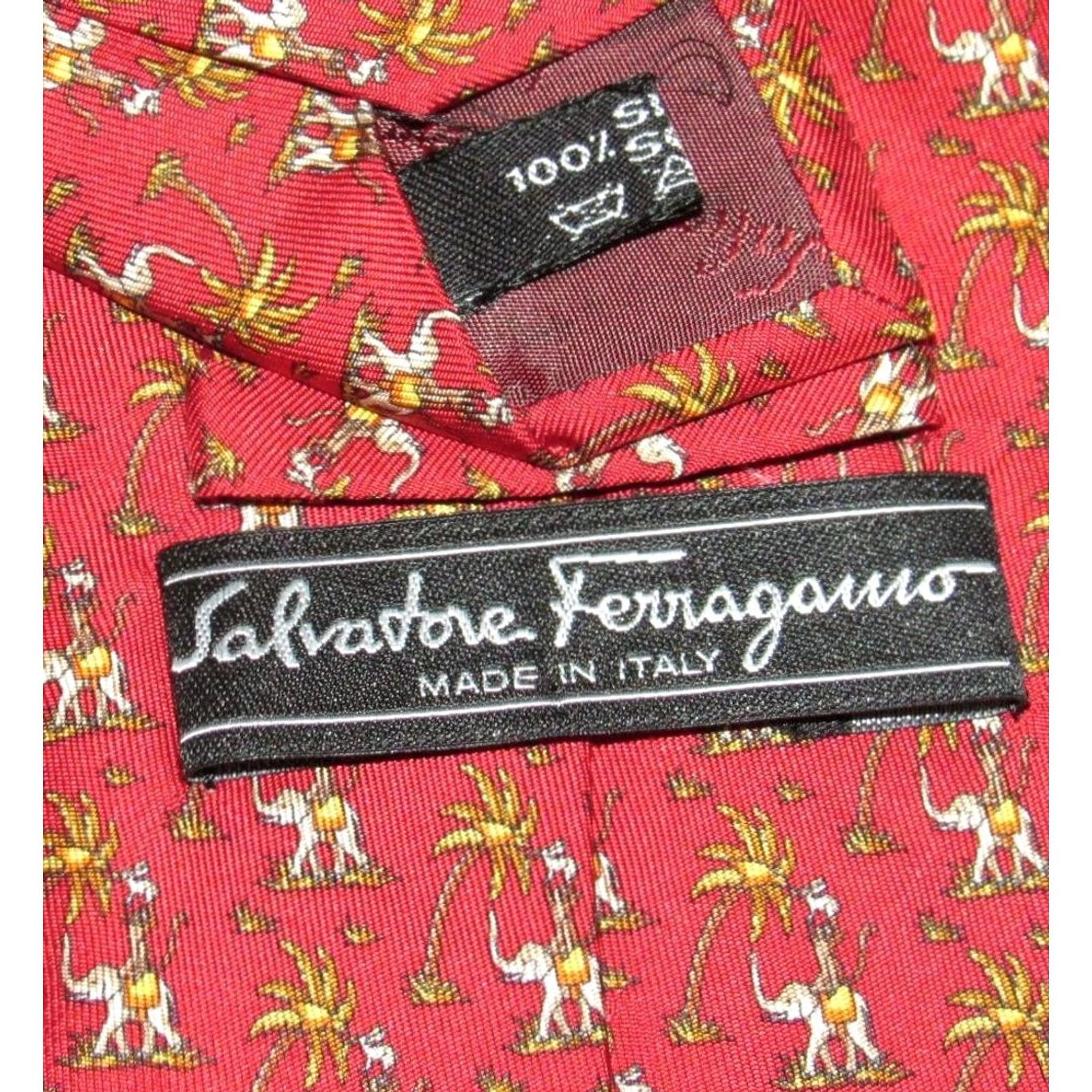 Salvatore Ferragamo SALVATORE FERRAGAMO Red Silk Neck Tie Elephant Monkey Size ONE SIZE - 3 Thumbnail