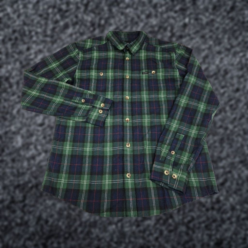 RVCA RVCA Mens Long Sleeve Button Up Shirt Blue/Green Plaid S Size US S / EU 44-46 / 1 - 1 Thumbnail
