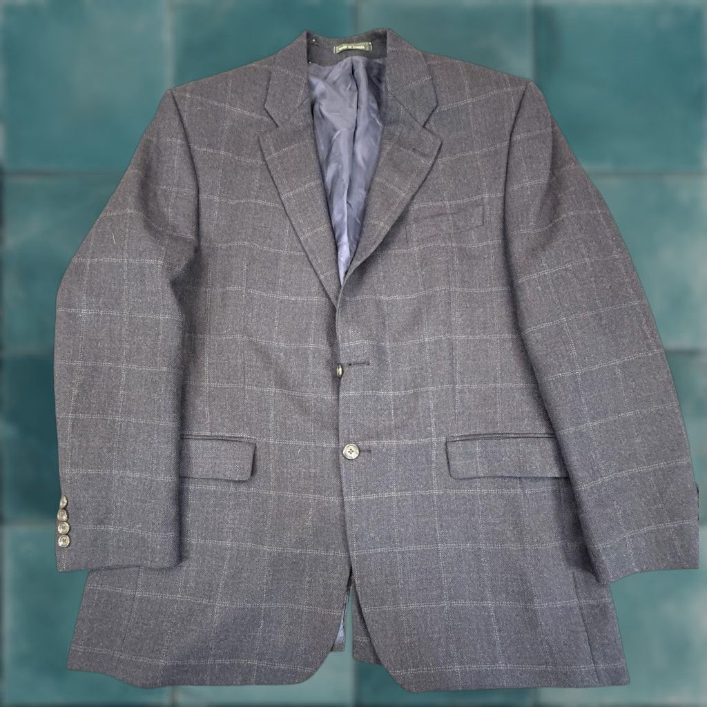 Lauren Ralph Lauren Sport Coat Mens 44L Gray Wool Windowpane Plaid Two-Button Front JACKET Notch Lapel Business Formal Blazer