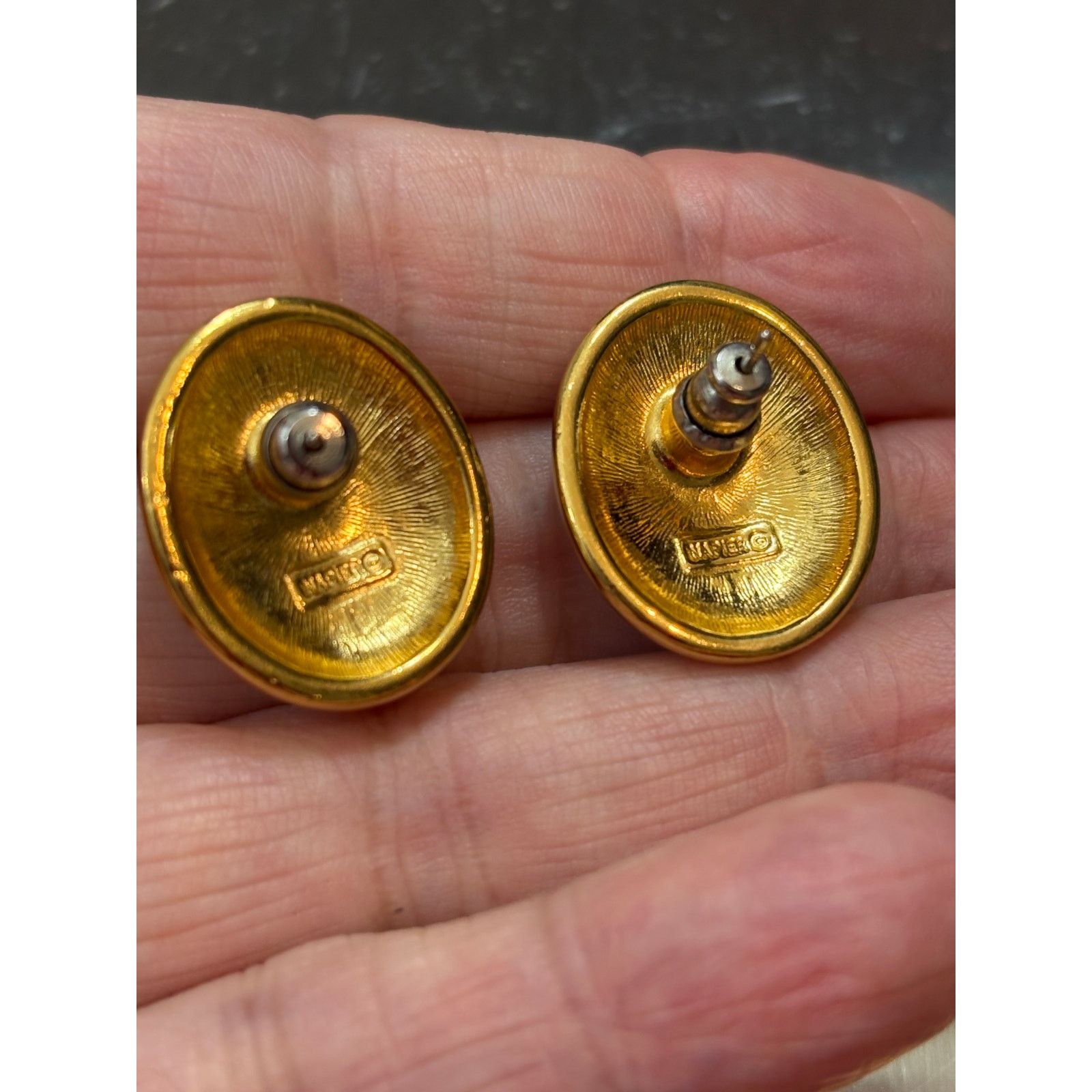 Other Vintage Napier Black Cabochon Stud Earrings Signed 3/4” Size ONE SIZE - 2 Thumbnail
