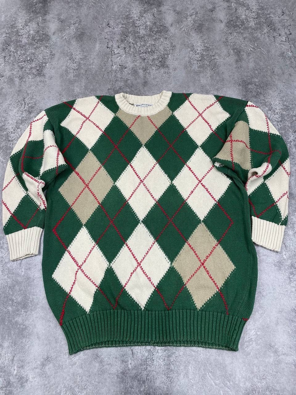 Burberry Burberrys Vintage Men Argyle Knit Sweater Green Beige Size L Size US L / EU 52-54 / 3 - 1 Thumbnail