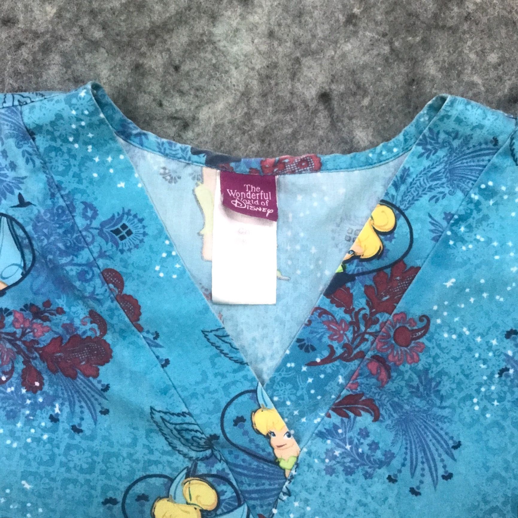 Disney Disney Women Nurse Scrubs Shirt Small Blue Tinker Bell Floral Pockets Size S / US 4 / IT 40 - 3 Thumbnail