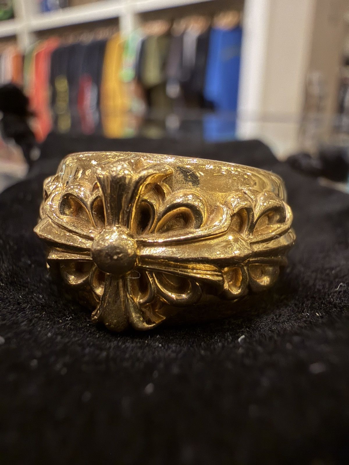 Chrome Hearts Original 22k Gold Ring With Floral Cross By Chrome
