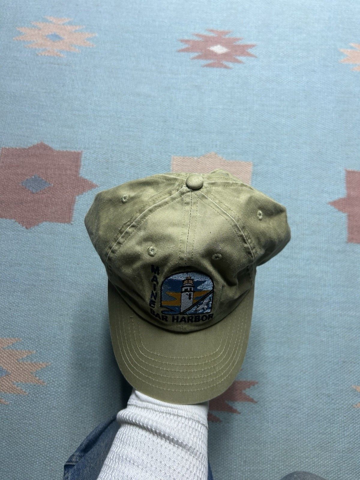 Vintage Vtg strap hat bar harbor Maine lighthouse embroidered tan Size ONE SIZE - 3 Thumbnail