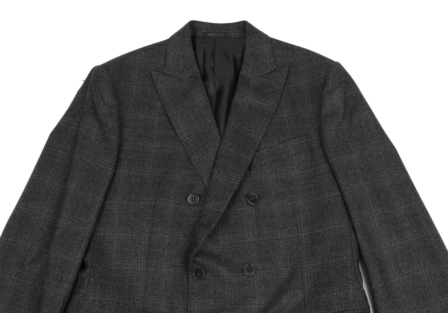 Armani Collezioni Wool Glen Check Peak Lapel Double Jacket in Charcoal Navy Size US XXS / EU 40 - 2 Thumbnail