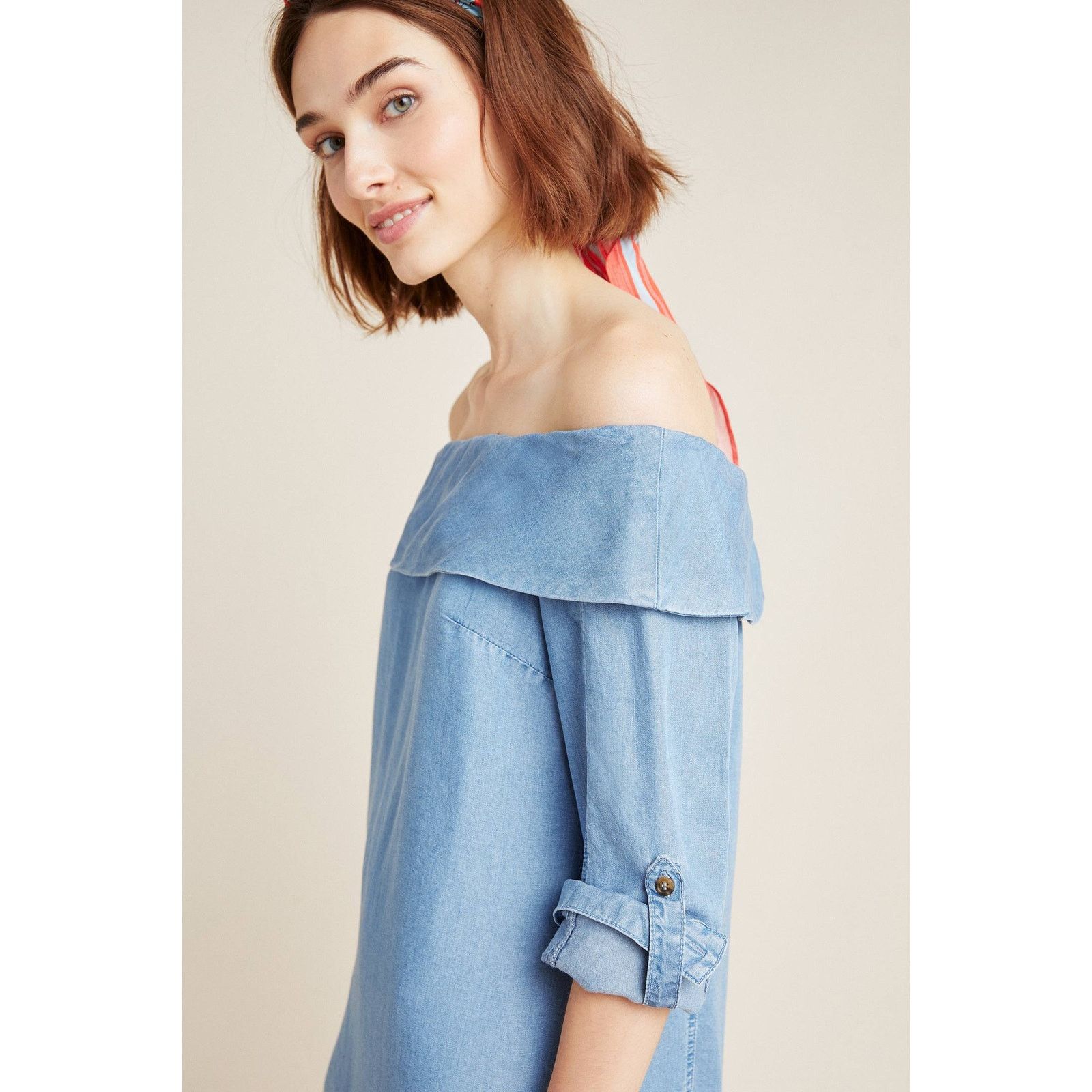 Anthropologie New Anthropologie Pilcro Off-The-Shoulder Chambray Dress Size XS / US 0-2 / IT 36-38 - 4 Thumbnail
