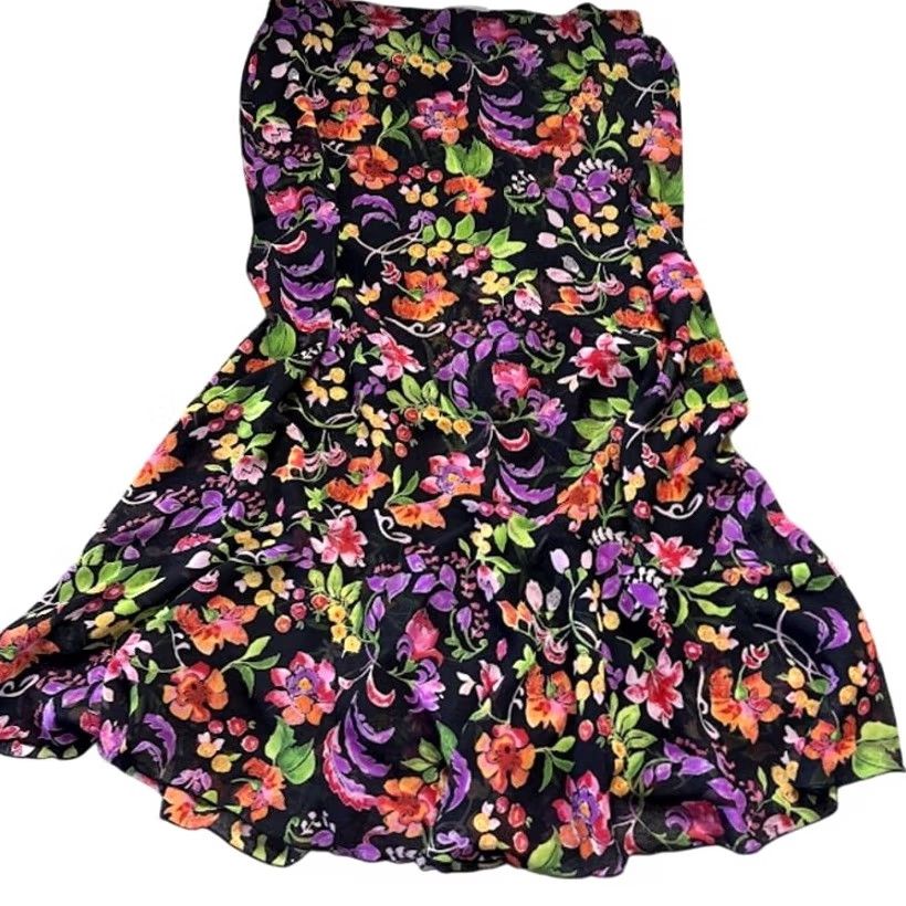 Vintage VINTAGE Floral Pull On High Waisted A-Line Maxi Skirt Bohemian Summer Black Multi Womens L Long Floral Size 36" / US 14 / IT 50 - 2 Thumbnail