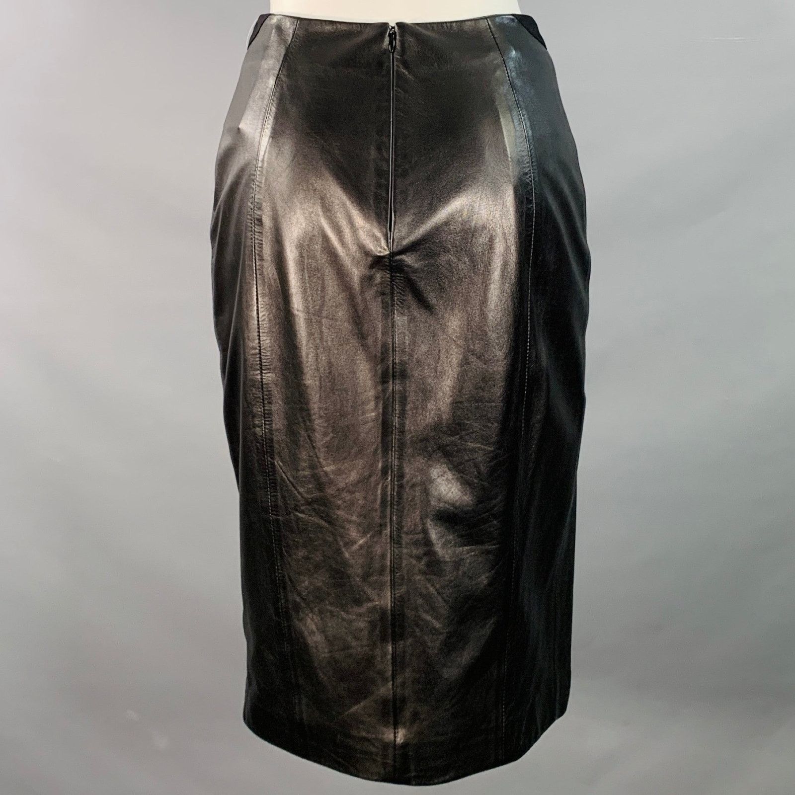 Mugler MUGLER Size 0 Black Lamb Skin Pencil Below Knee Skirt Size 26" / US 2 / IT 38 - 3 Thumbnail