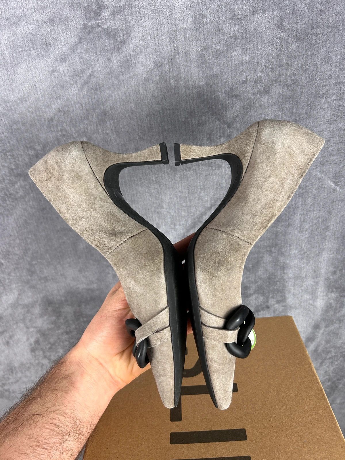 Designer Paul Green heels grey suede with chain Size US 7.5 / IT 37.5 - 8 Thumbnail