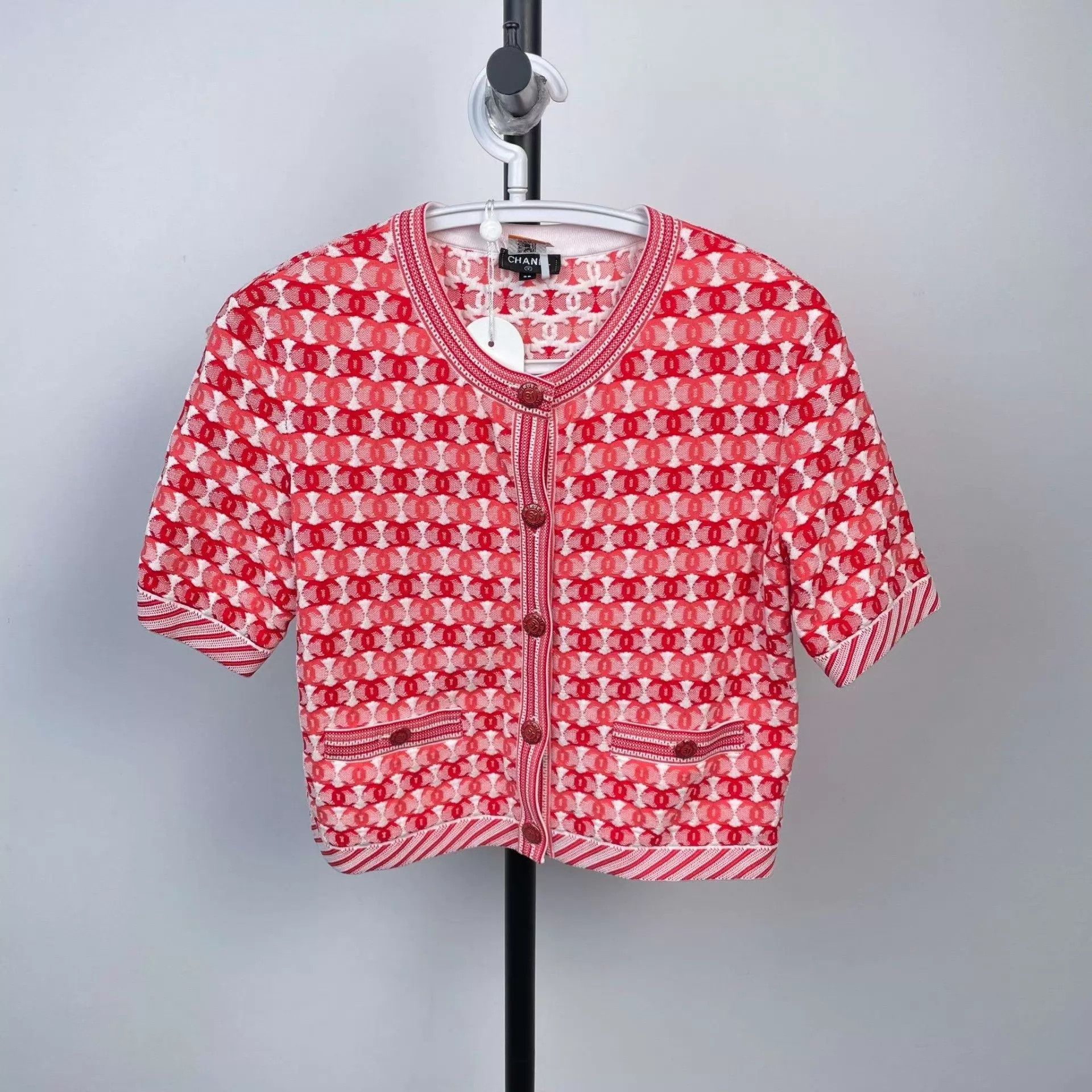 Chanel CHANEL All-Over Logo Knit Short-Sleeve Cardigan Size S / US 4 / IT 40 - 1 Thumbnail