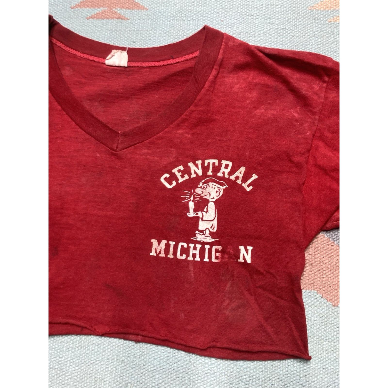 Champion VINTAGE Champion Running Man Central Michigan Cropped Medium T Shirt Mens Size M Graphic 60s Shirt Size US M / EU 48-50 / 2 - 3 Thumbnail