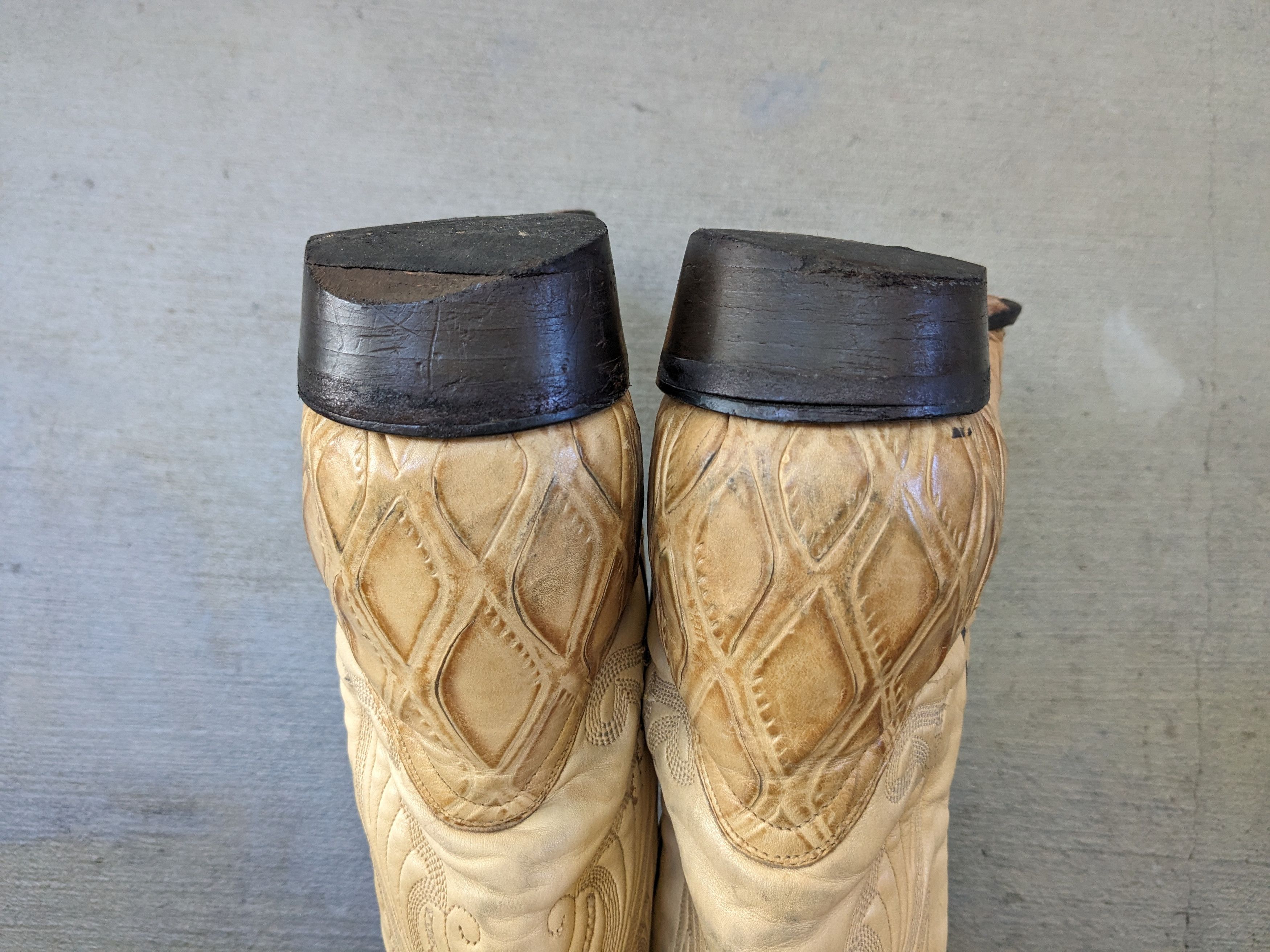 Genuine Leather Vintage Cowboy Boots Beige Leather 10.5 Botas Western Size US 10.5 / EU 43-44 - 20 Thumbnail