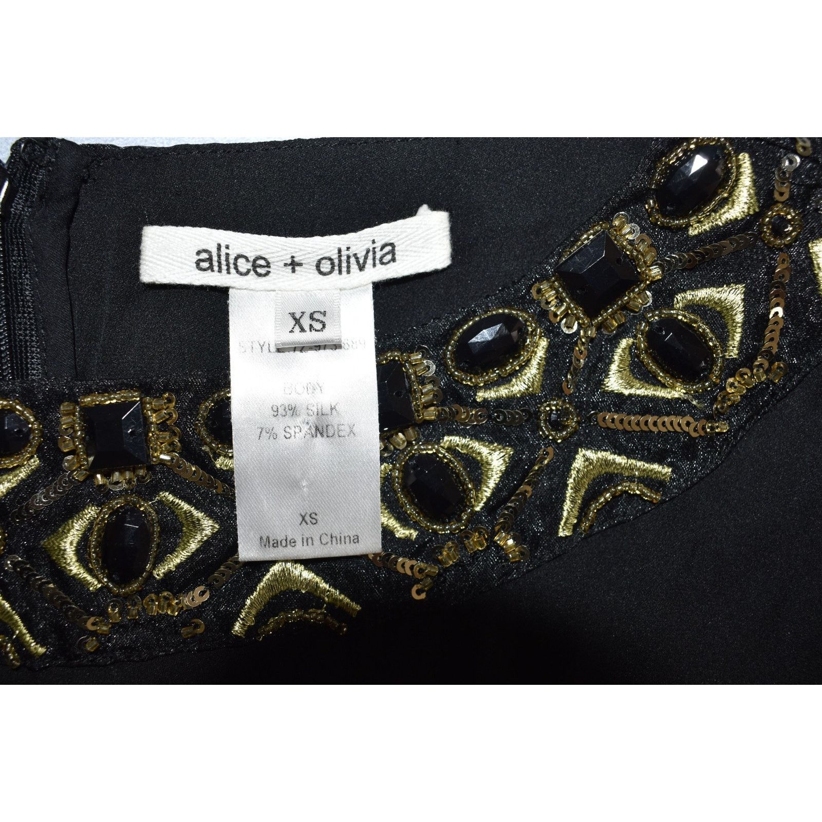Alice + Olivia LICE + OLIVIA Black Silk Beaded Mini Dress Size XS Size XS / US 0-2 / IT 36-38 - 7 Thumbnail
