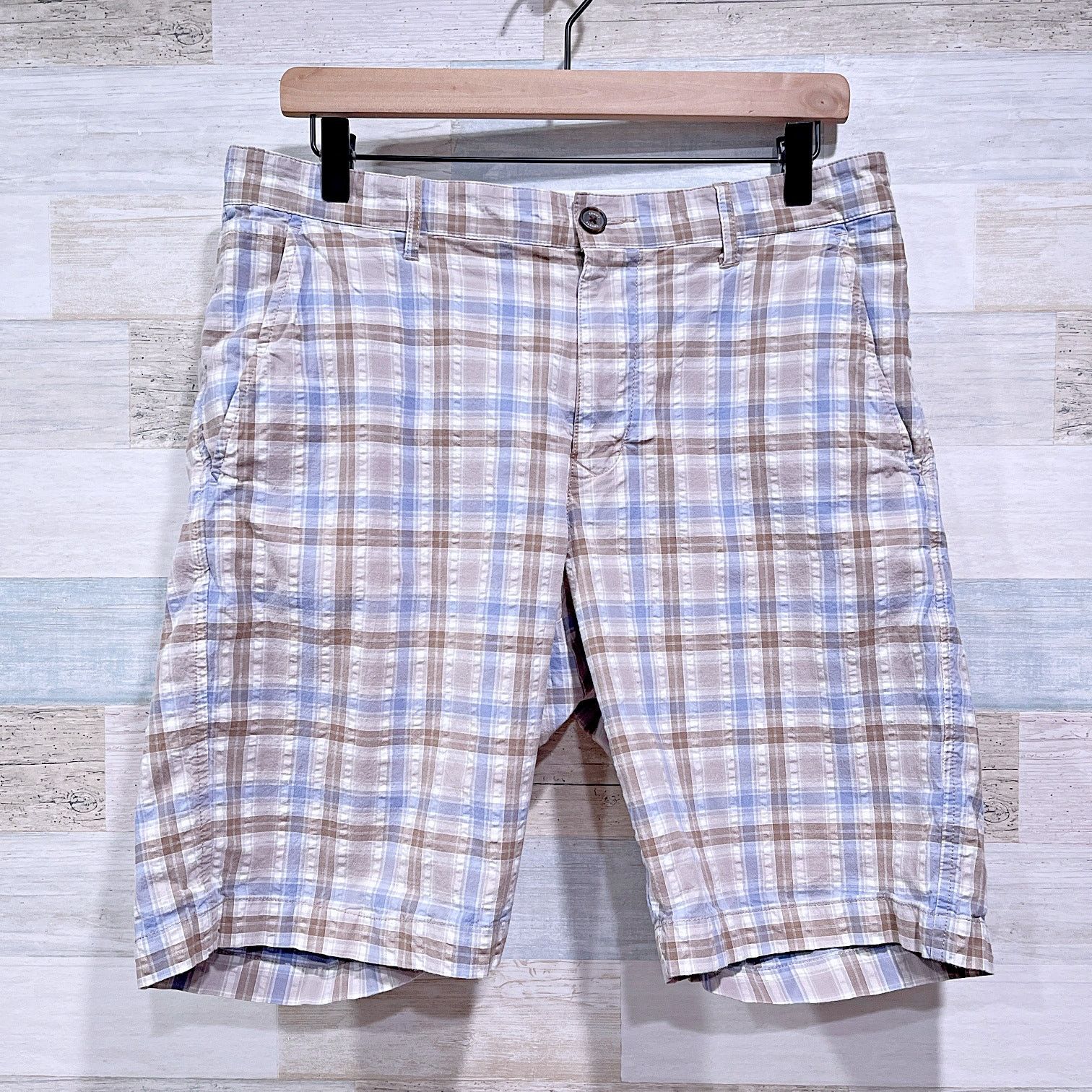 Tommy Bahama Tommy Bahama Seersucker Shorts Blue Brown Plaid Mens 33 Size US 33 - 1 Thumbnail