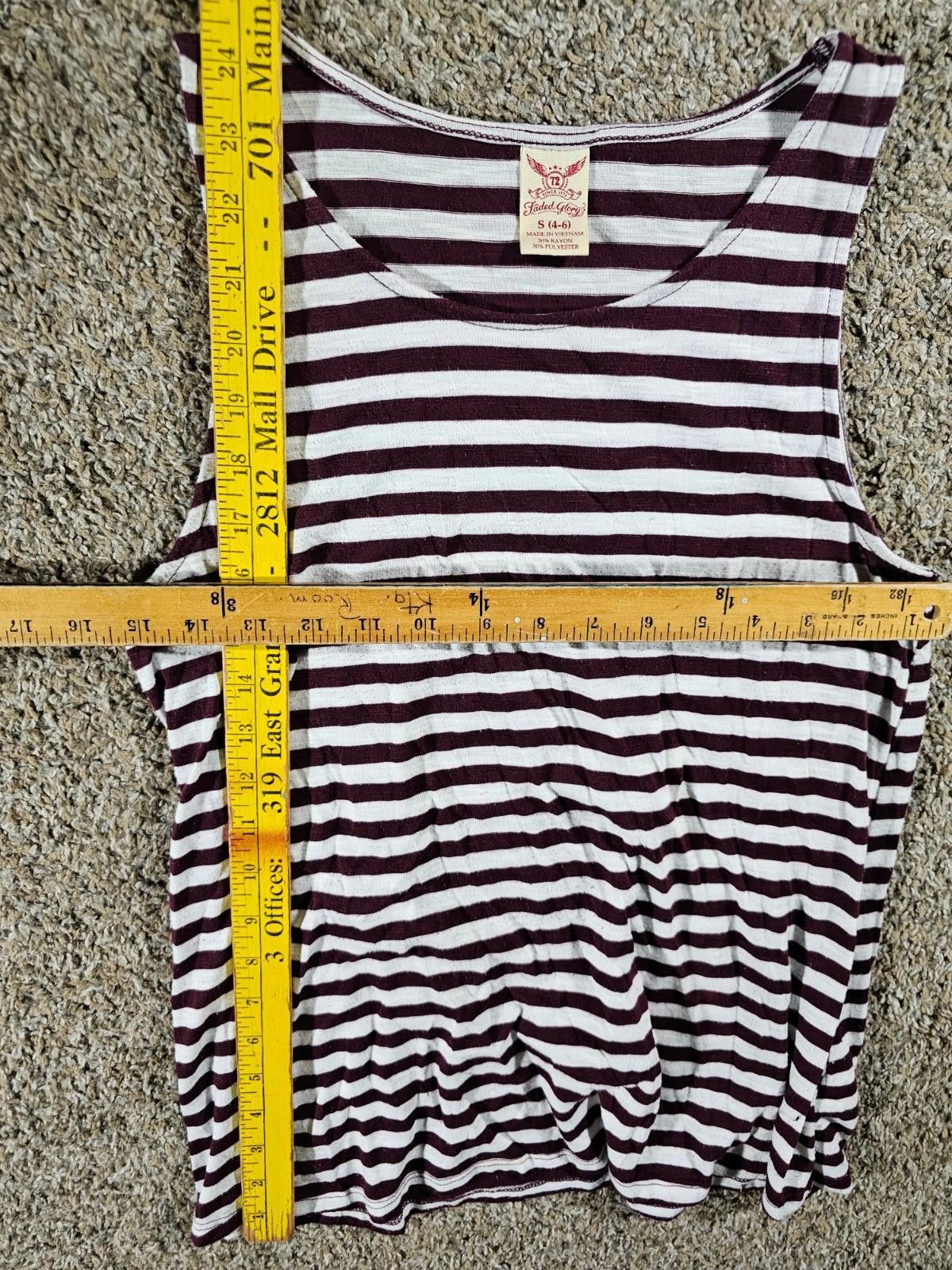 Faded Glory Faded Glory S4-6 Purple Eggplant White Striped Sleeveless Size S / US 4 / IT 40 - 3 Thumbnail