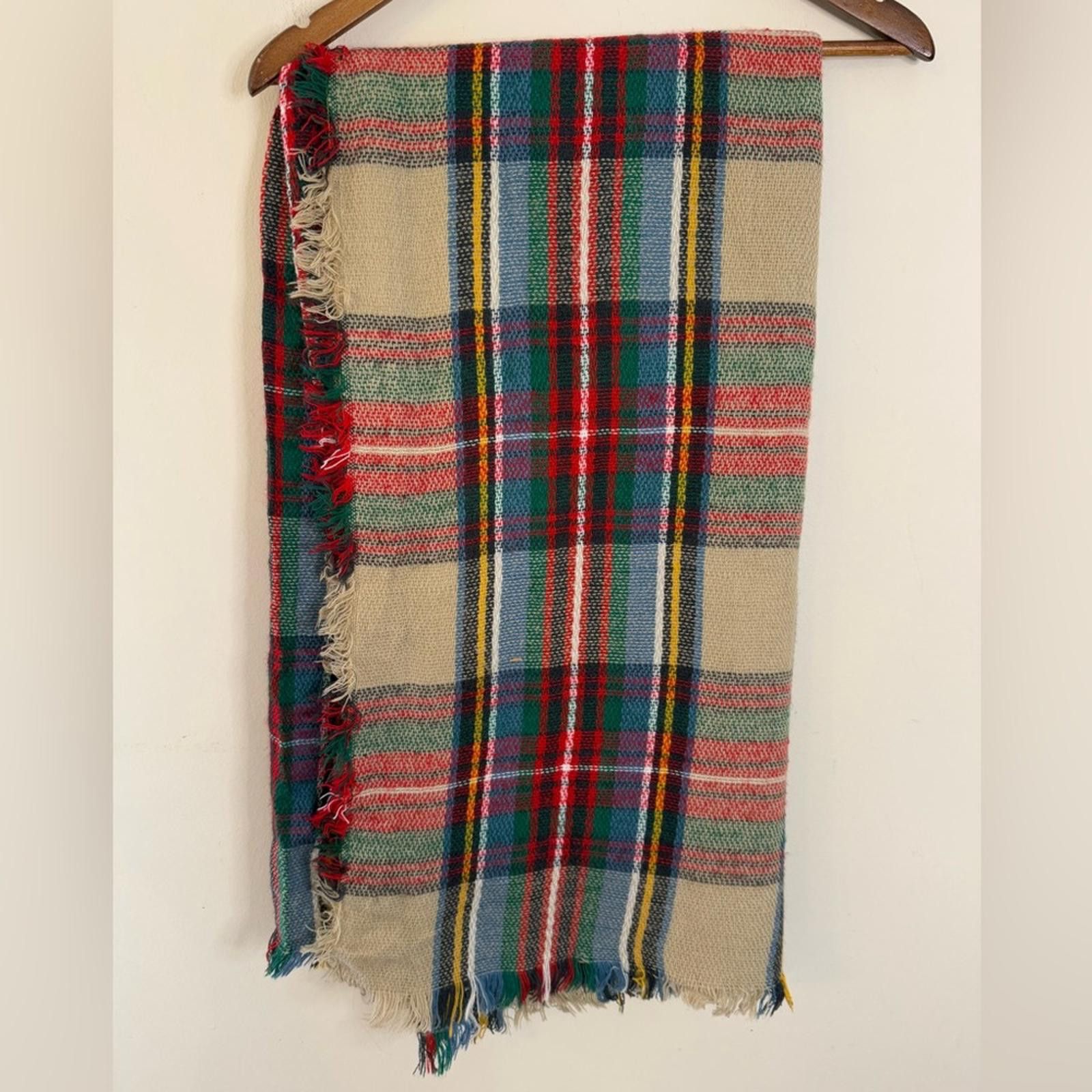 Other Plaid wrap fringe scarf red green cream multicolored Size ONE SIZE - 2 Thumbnail