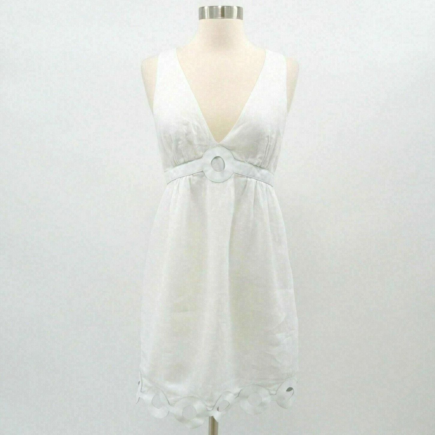 Image of Vintage Calypso St. Barth Dress Linen Womens White Leather Applique Size 4 Summer