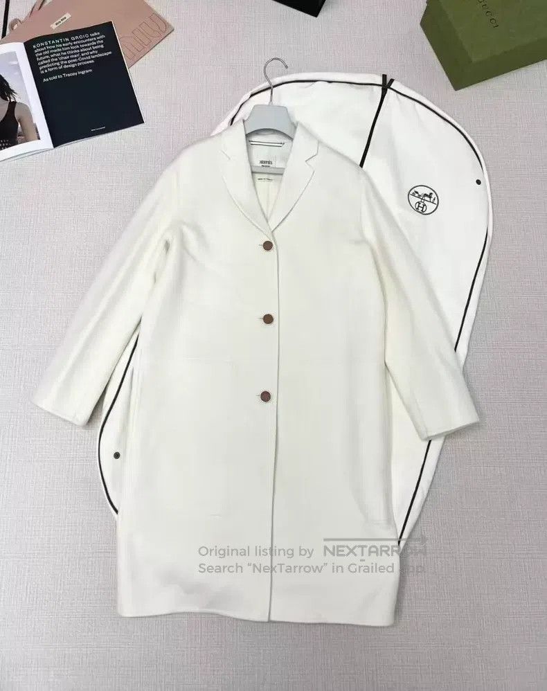 Hermes Hermes White cashmere coat Size XXS / US 00 / IT 34 - 1 Thumbnail
