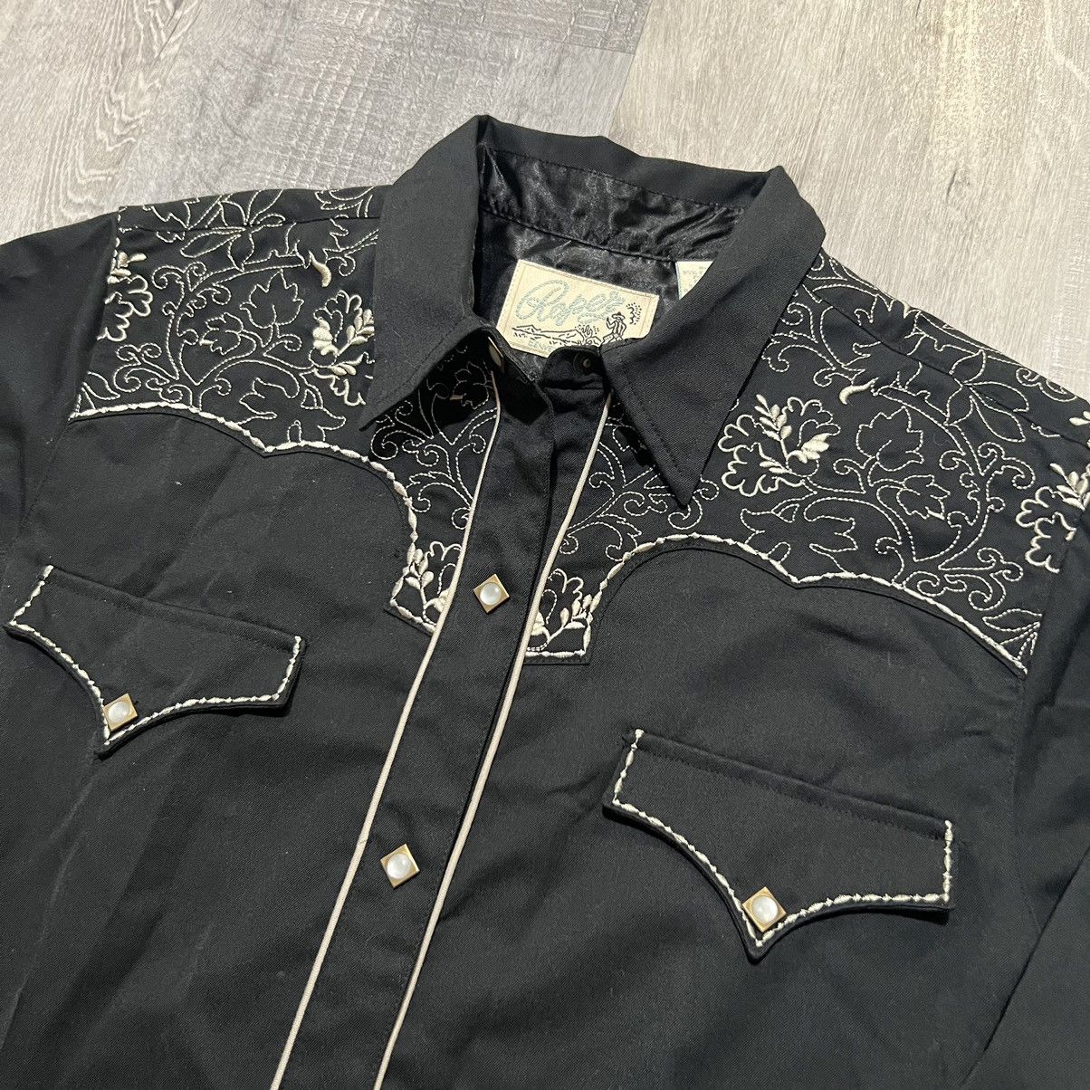 Roper Roper Western Shirt Black Embroidered Floral Pearl Snap Size XL / US 12-14 / IT 48-50 - 3 Thumbnail