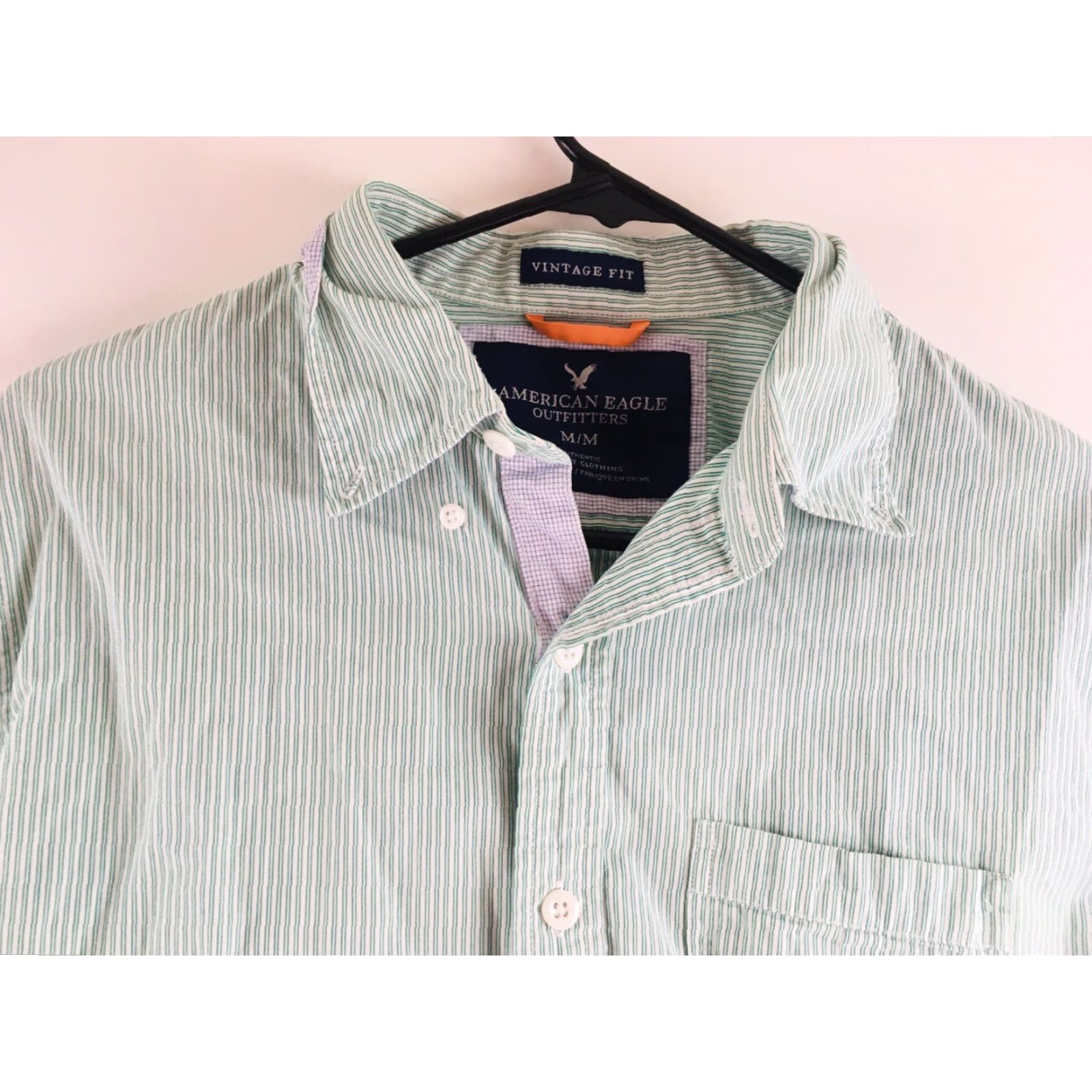 American Eagle Outfitters American Eagle Outfitters Shirt Men M Green White Striped Button Down Size US M / EU 48-50 / 2 - 4 Thumbnail