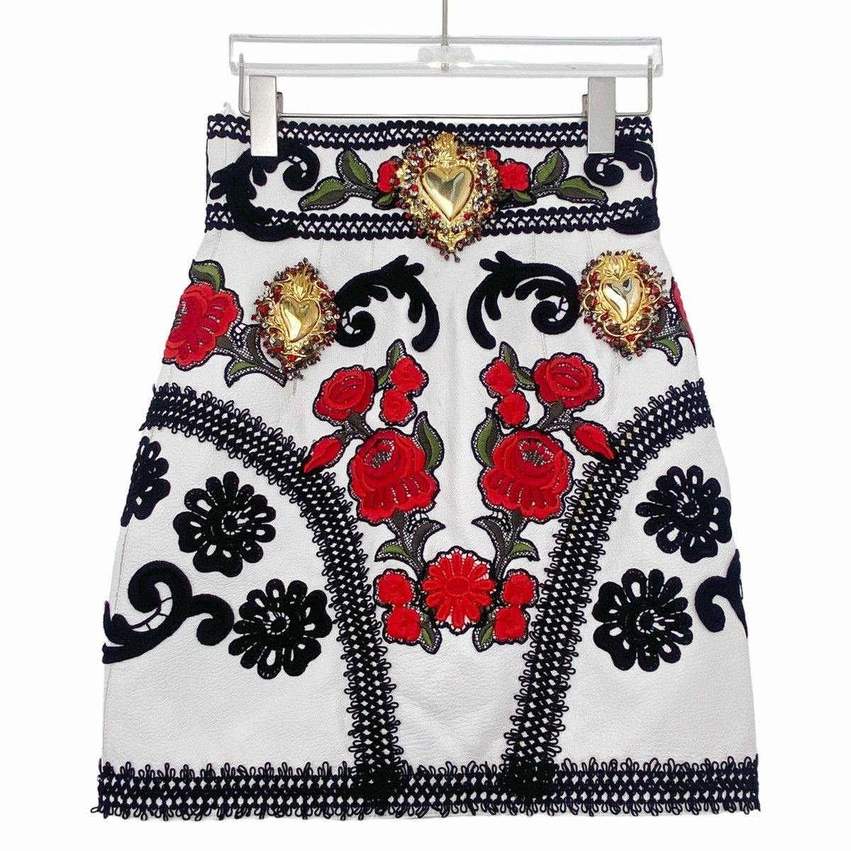 Rose Embroidered Sacred Heart Deerskin Skirt K26WX