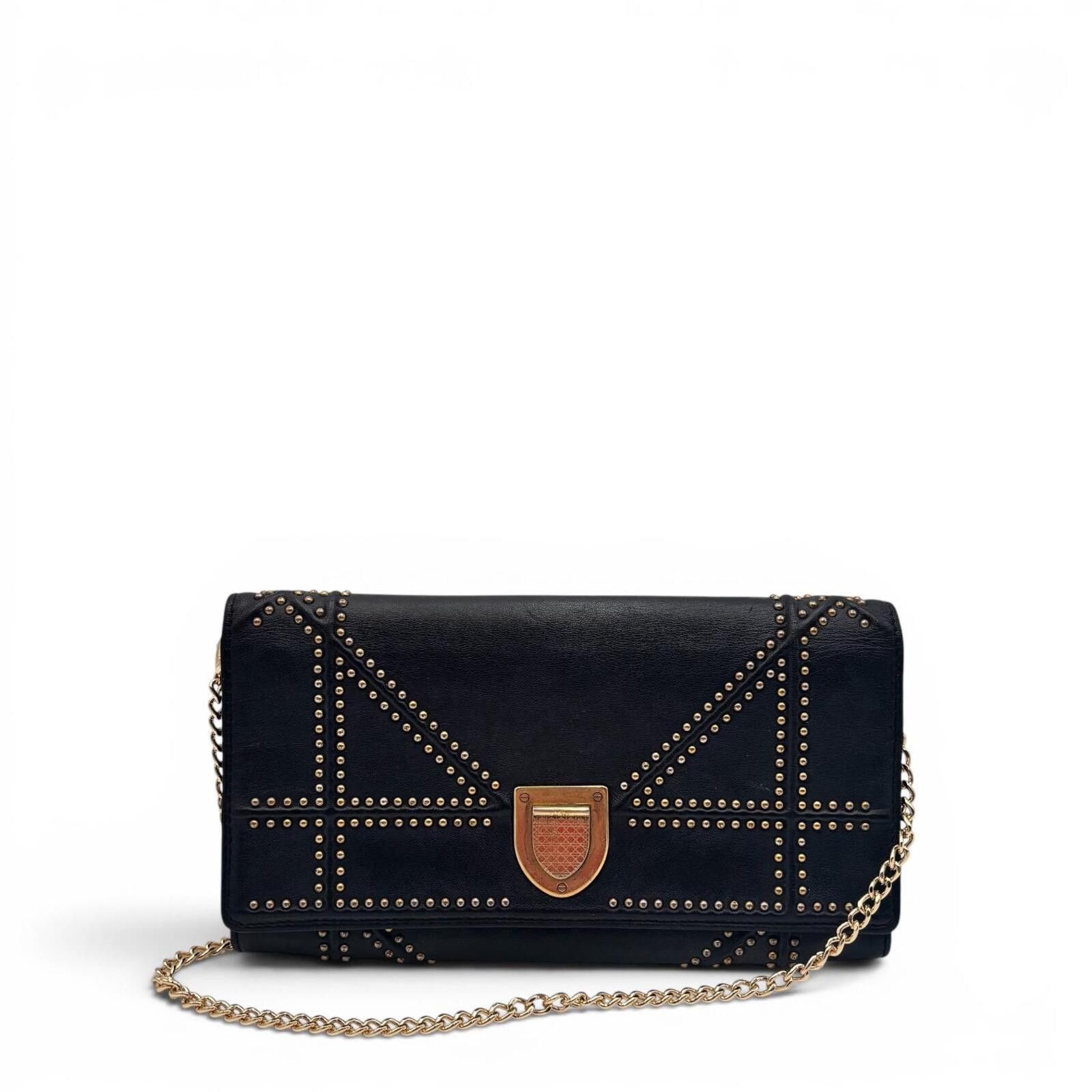 Dior Christian Dior Studded Leather Chain Wallet / Clutch – Black Size ONE SIZE - 1 Thumbnail