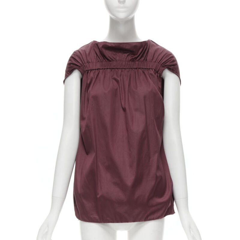 Marni MARNI burgundy red cotton elasticated ruched cap sleeve boxy top IT38 XS Size XS / US 0-2 / IT 36-38 - 1 Thumbnail