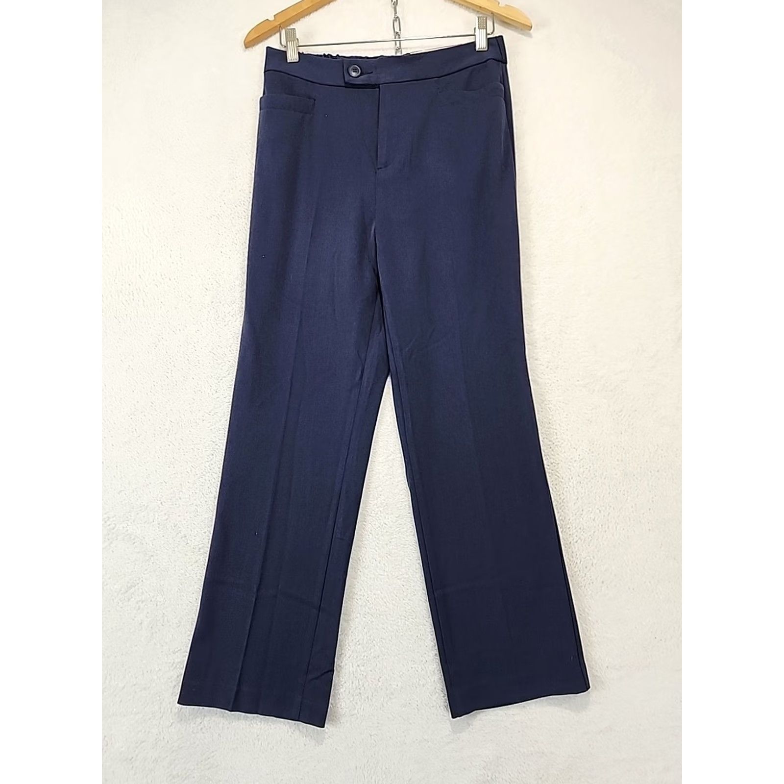 Vintage Christopher & Banks Downtown Straight Leg Pants Women 6S Navy Blue Twill Stretch Flat Front Zip Button Dress Pants 90s City Workwear Mens Womens"} Size 28" / US 6 / IT 42 - 4 Thumbnail