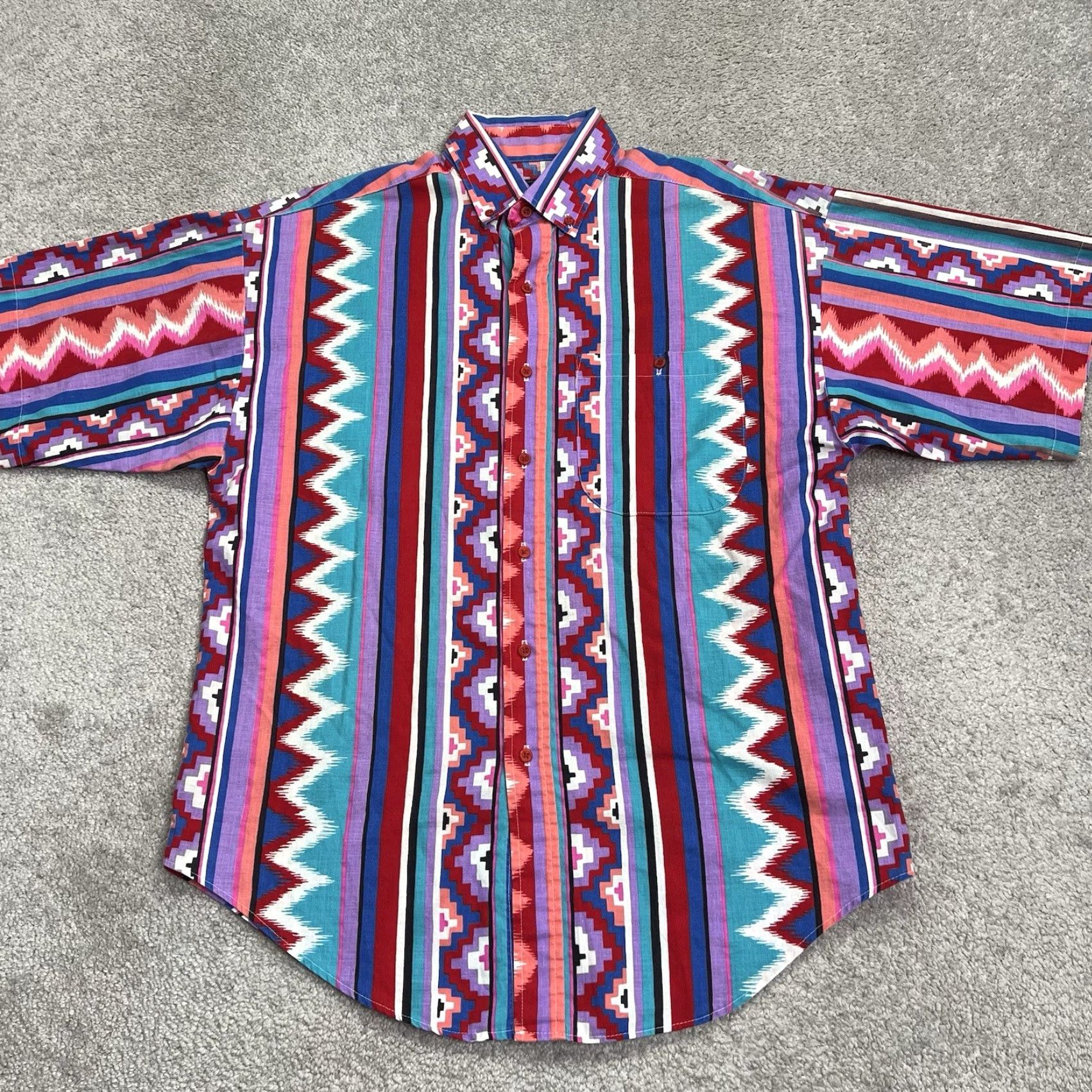 Vintage VINTAGE Panhandle Slim Shirt Men L Aztec Cowboy Western Rodeo Blue Pink Navajo Button-Up Short Sleeve Collared 16 USA Mens Size US L / EU 52-54 / 3 - 2 Thumbnail