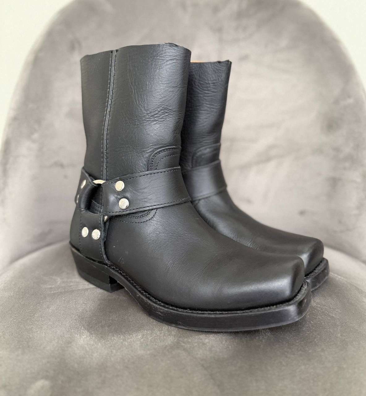 Sancho Boots Sancho Biker Cowboy shortened Black Leather Womens Boots Size US 7 / IT 37 - 1 Thumbnail