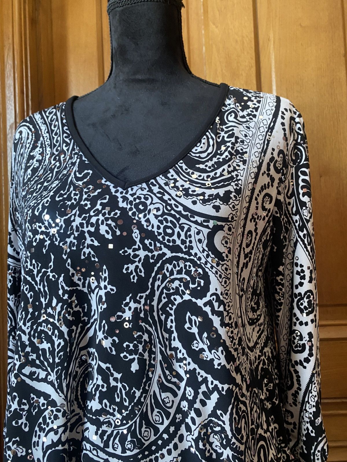 Joseph Ribkoff Joseph Ribkoff Women's Blk/White Paisley Layered Blouse Size XL / US 12-14 / IT 48-50 - 10 Thumbnail
