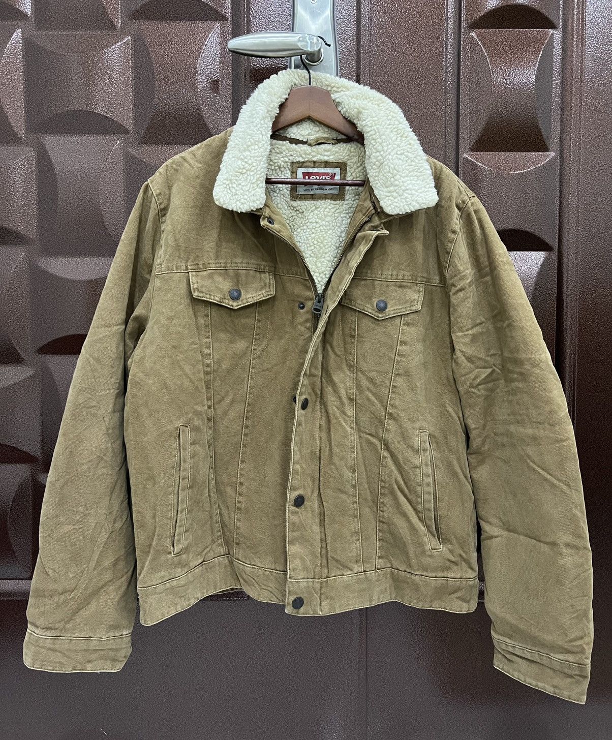 Levi's Levi's Sherpa Trucker Jacket – Khaki Canvas (Vintage Look) Size US L / EU 52-54 / 3 - 2 Thumbnail