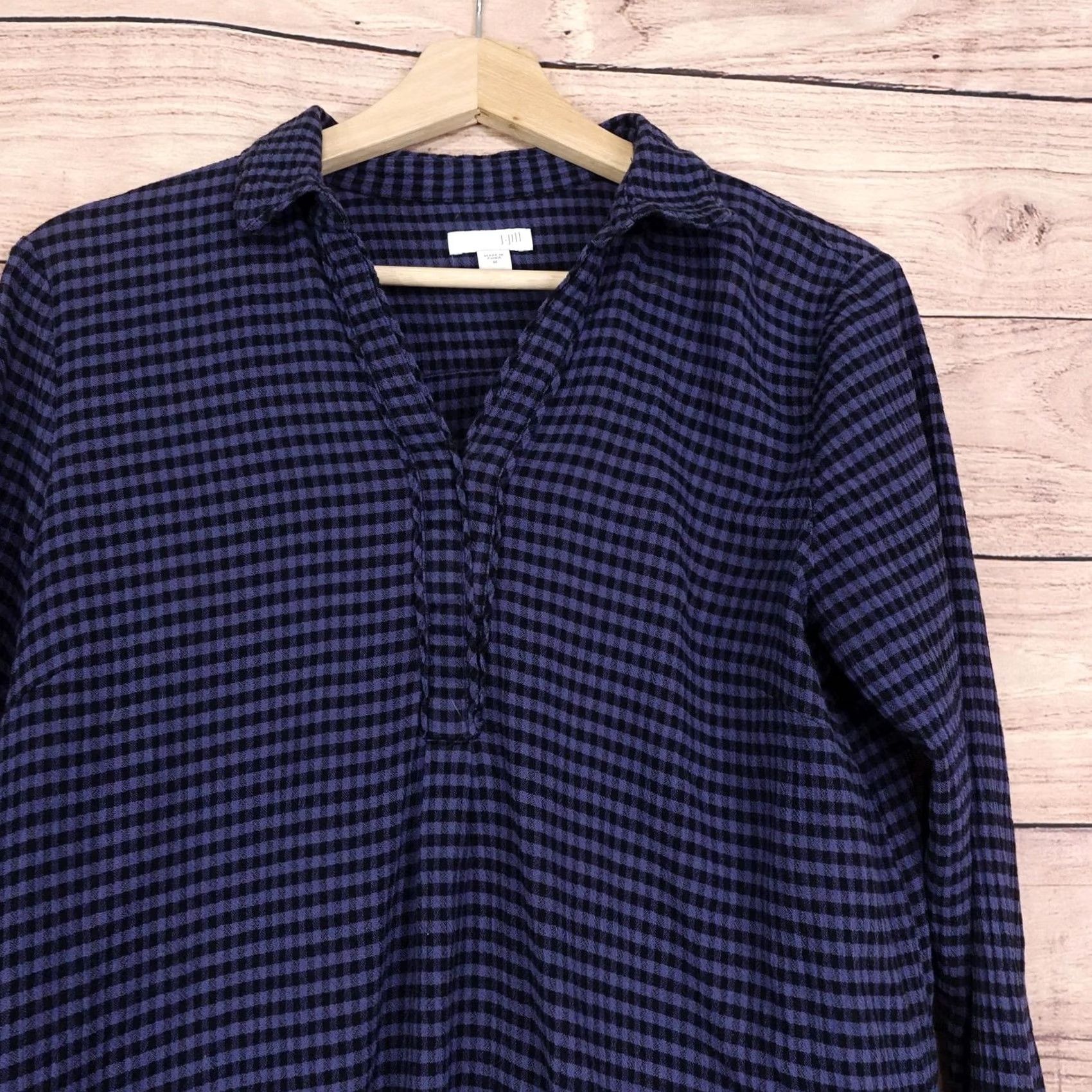 J. Jill J. Jill Blouse Tunic Womens M Blue Check Collared Pullover Roll Tab Sleeve Long Sleeve Lightweight Casual Vintage No Size M / US 6-8 / IT 42-44 - 2 Thumbnail