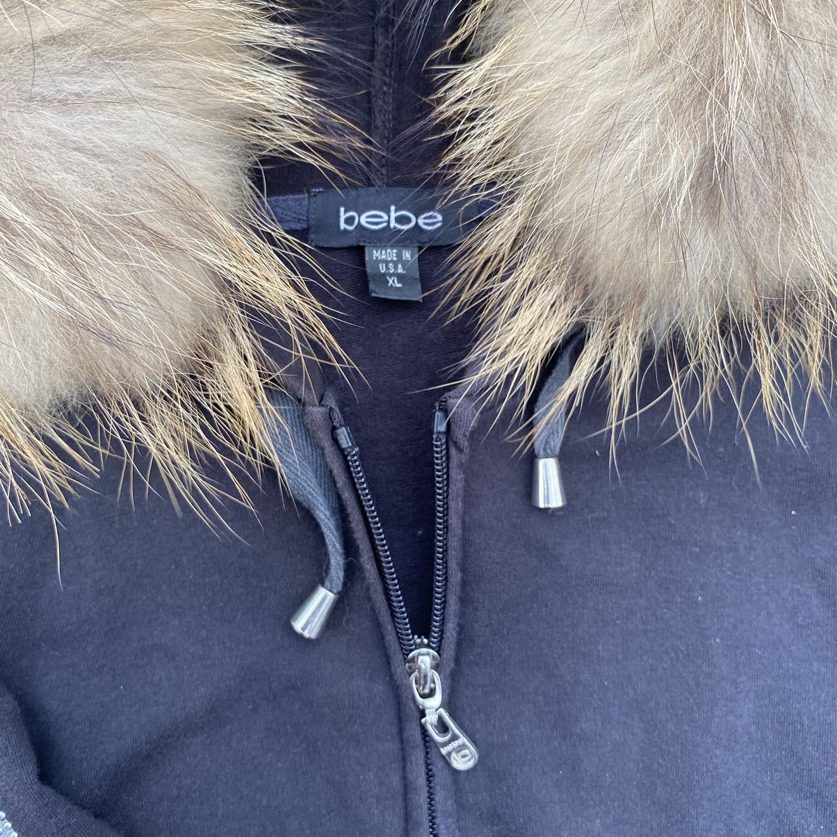 Bebe × Japanese Brand × Vintage Y2K Bebe Bling Logo Goth Glam Rhinestone Fur Hoodie Jacket Size XL / US 12-14 / IT 48-50 - 6 Thumbnail