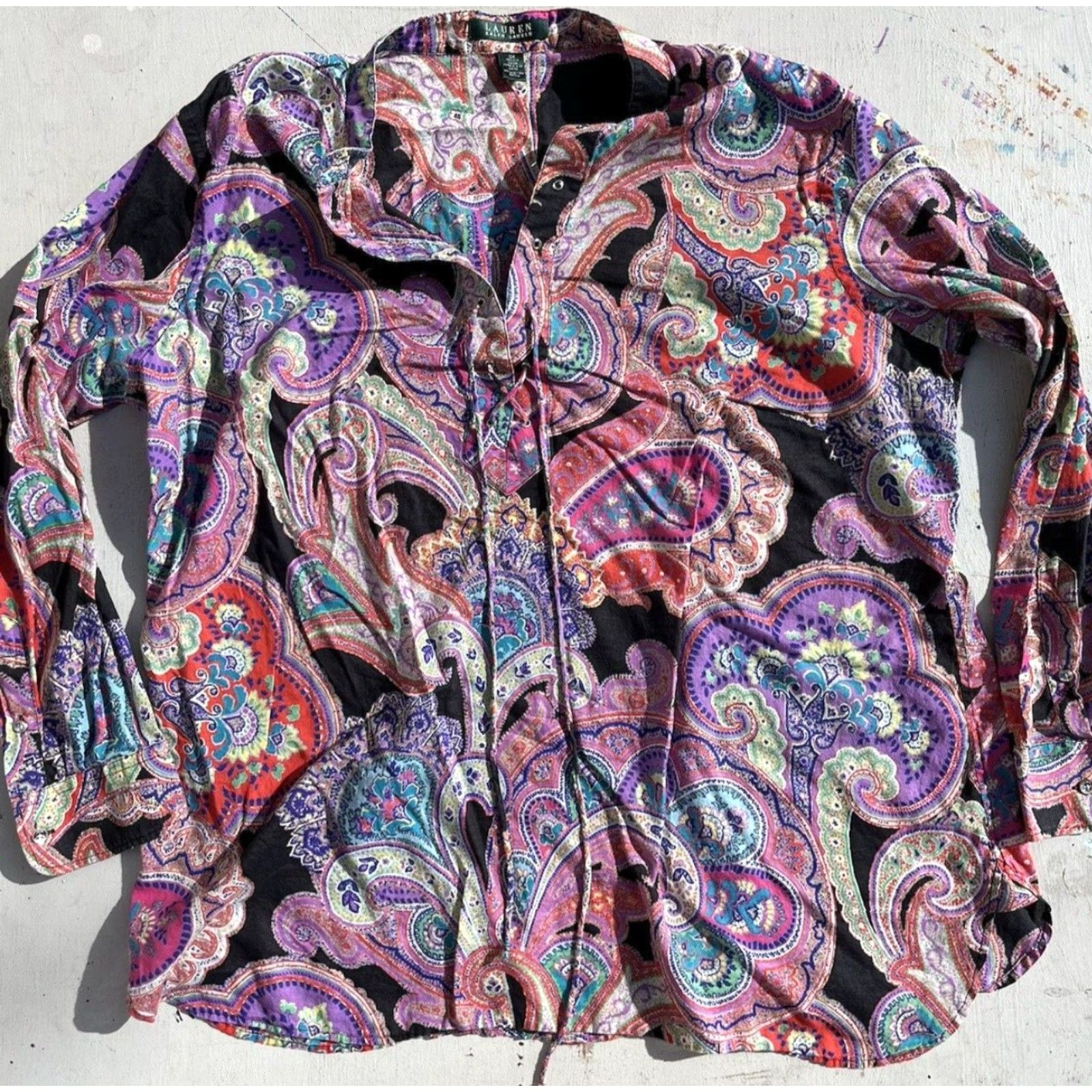 Ralph Lauren Women's Lauren Ralph Lauren Blouse All-Over Multicolor Paisley 2X Mardi Gras Size XXL / US 16-18 / IT 52-54 - 2 Thumbnail