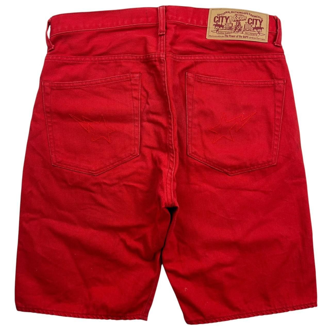Bape Vintage Bape Embroidered Star Denim Red Shorts - Waist 34 Size US 34 / EU 50 - 1 Thumbnail