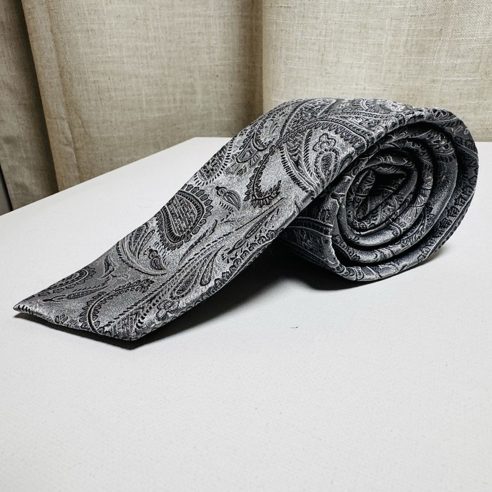 Stafford Stafford Essentials Silver Gray Paisley Silk Tie Size ONE SIZE - 2 Thumbnail