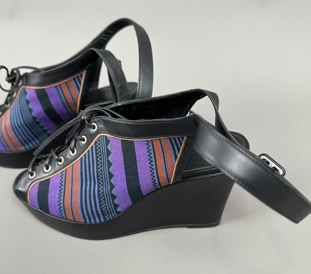 Hermes Hermes - Toile Aztec Pattern Galla Laced-Up Heel Multicolor Size US 7 / IT 37 - 4 Thumbnail