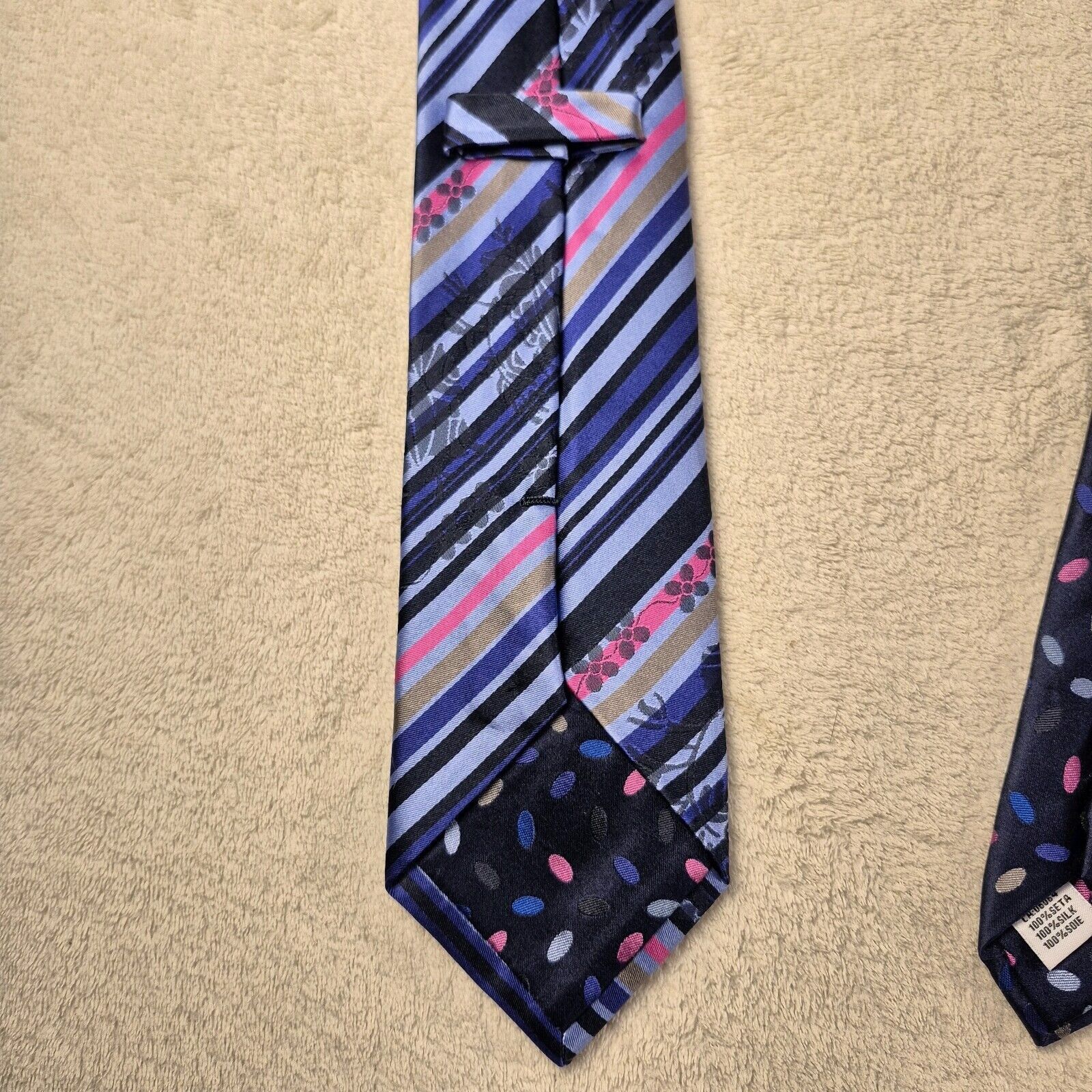 BUGATCHI Bugatchi Repp Stripe Silk Necktie Italian Blue Pink Tie Size ONE SIZE - 8 Thumbnail