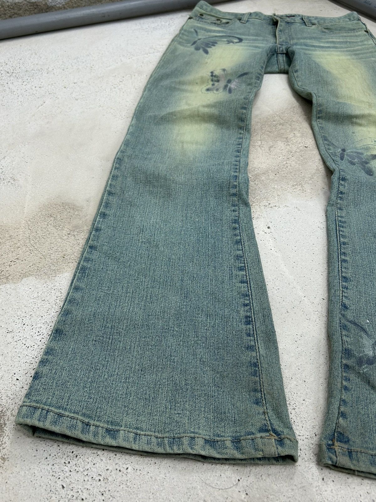 GOSTAR DE FUGA × Japanese Brand Interlow Unisex Jean Flare Mud Light Art Butterfly Paint Size US 29 - 5 Thumbnail