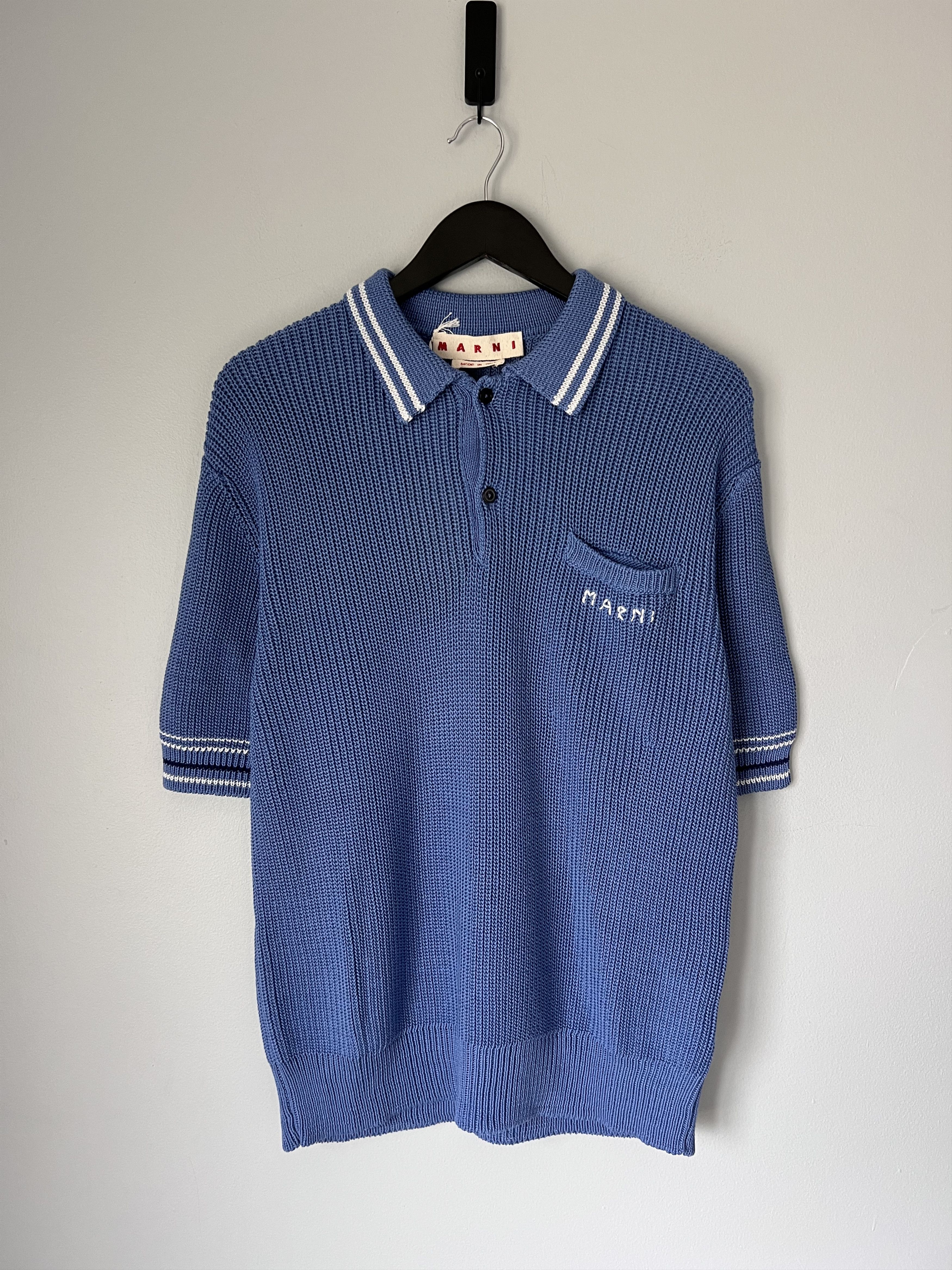 Marni Fisherman Knit Polo in Blue