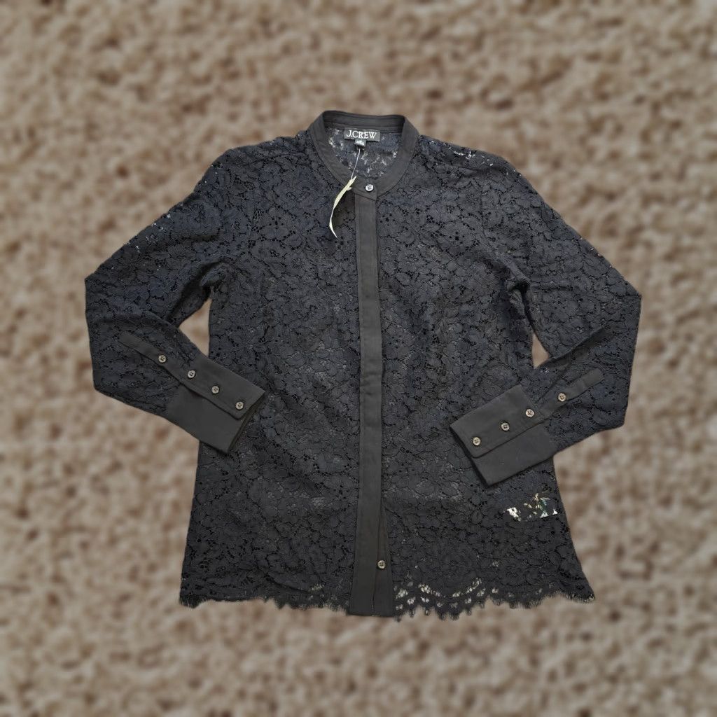 J.Crew J.CREW Blouse Womens Size 0 Black Lace Cami Button Long Sleeve Mock Neck Preppy Lightweight Lined Feminine Shirt Size XS / US 0-2 / IT 36-38 - 1 Thumbnail
