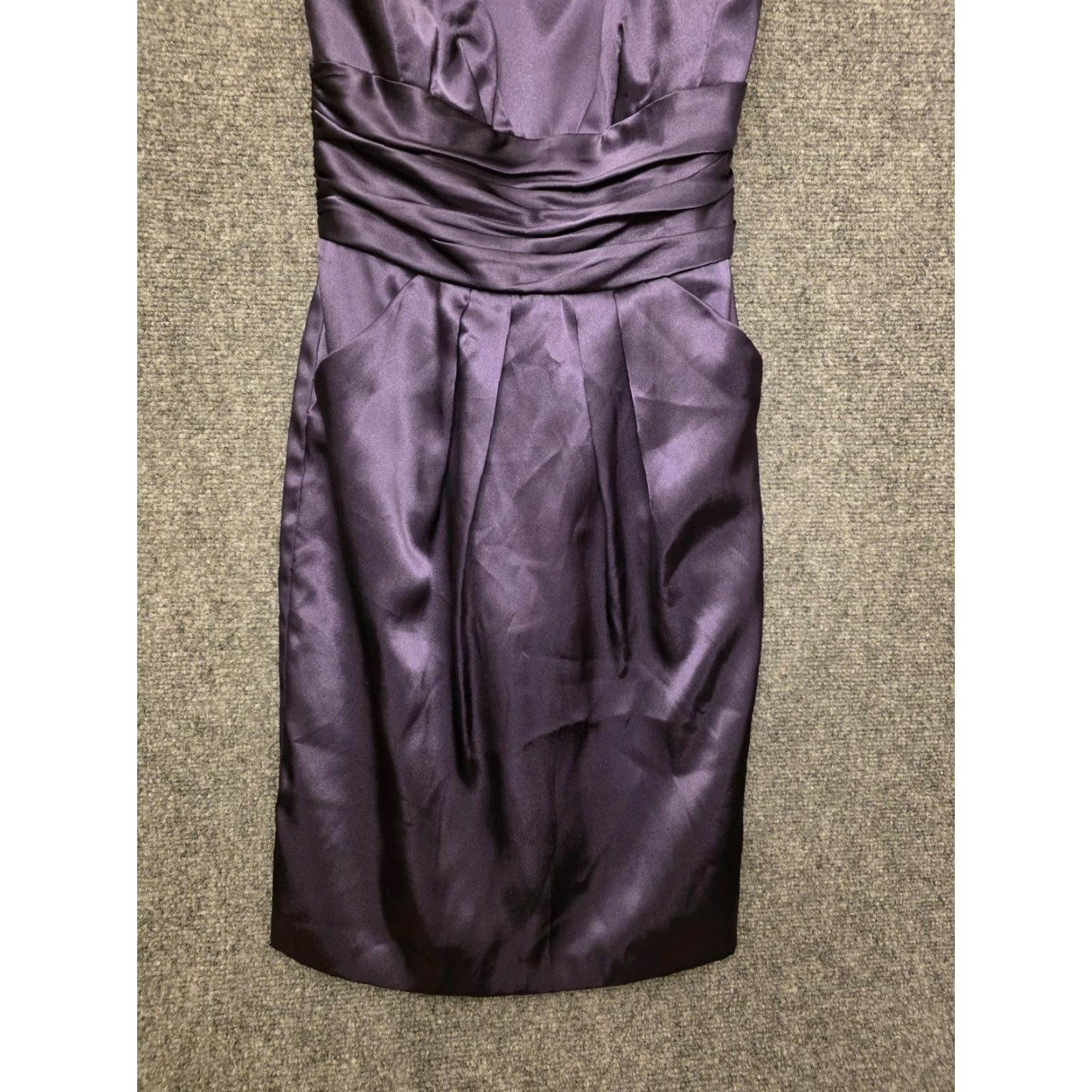 Vintage David's Bridal Dress Womens 6 Purple Strapless Satin Sheath Pockets Bridesmaid Size M / US 6-8 / IT 42-44 - 3 Thumbnail