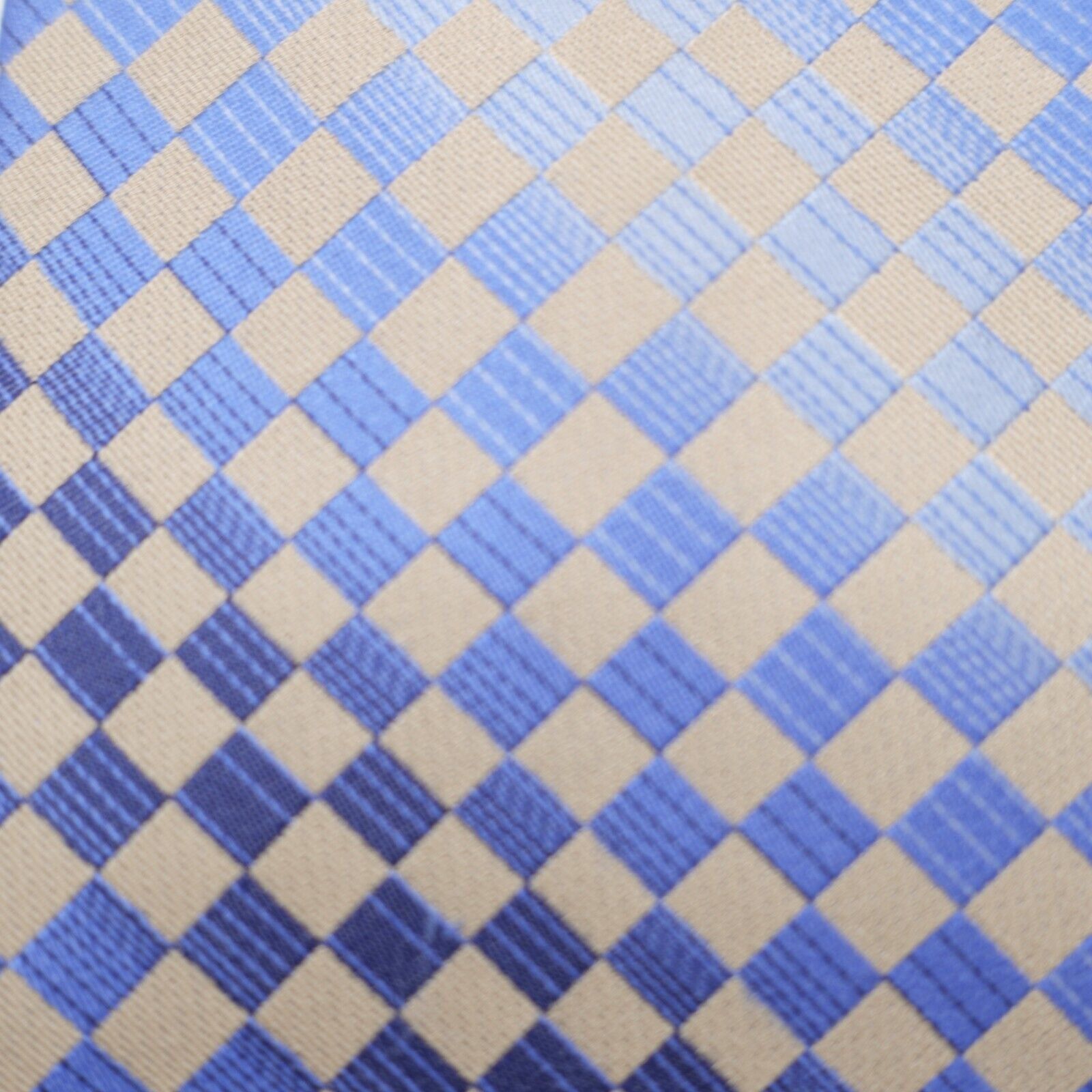 Calvin Klein Calvin Klein Blue Tan Woven Checkerboard Long Silk Tie Size ONE SIZE - 2 Thumbnail