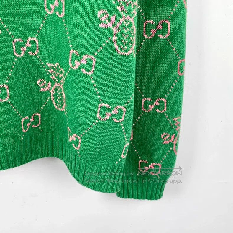 Gucci Gucci Green logo jacquard full-printed wool round-neck lon Size US XXL / EU 58 / 5 - 4 Thumbnail