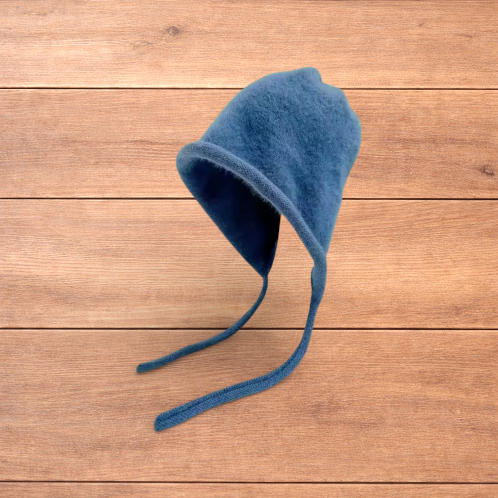 Japanese Brand Y2k Japanese knitted bonnet ear flap hat in dark blue. Size ONE SIZE - 1 Thumbnail