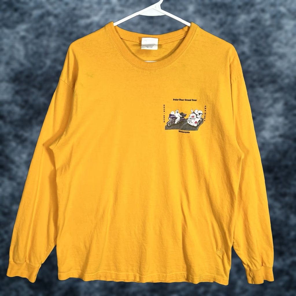 Port & Company VINTAGE Polar Bear Grand Tour Motorcycle T Shirt Adult Large Yellow Long Sleeve Mens Size US L / EU 52-54 / 3 - 1 Thumbnail